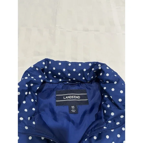 Lands' End Women's XS Down Puffer Vest 600 Fill Blue White Polka Dot Full Zip - Picture 3 of 7